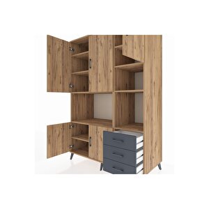Kronos Dolap 9 Raflı 3 Çekmeceli 5 Kapaklı 132x59x195 Çam-çam/antrasit