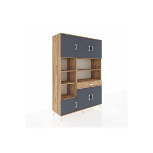 Hyperion Dolap 10 Raflı Tek Çekmeceli 6 Kapaklı 132x44x195 Çam-antrasit/çam