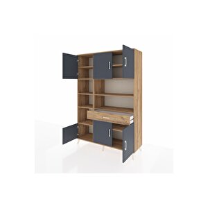 Hyperion Dolap 10 Raflı Tek Çekmeceli 6 Kapaklı 132x44x195 Çam-antrasit/çam