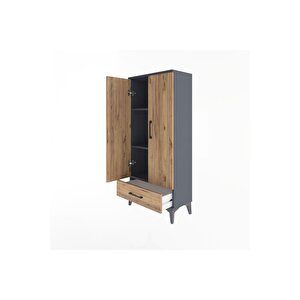 Arges Dolap 3 Raflı Tek Çekmeceli 2 Kapaklı 60x30x134 Antrasit-çam