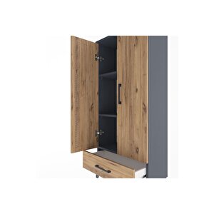 Arges Dolap 3 Raflı Tek Çekmeceli 2 Kapaklı 60x30x134 Antrasit-çam