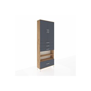 Arges Dolap 5 Raflı 4 Çekmeceli 2 Kapaklı 88x30x243 Çam-antrasit