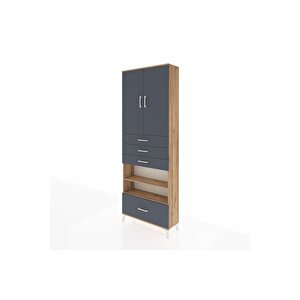 Arges Dolap 5 Raflı 4 Çekmeceli 2 Kapaklı 88x30x243 Çam-antrasit