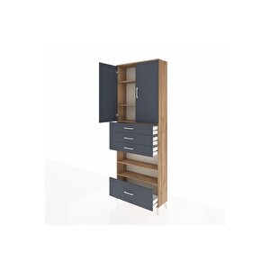Arges Dolap 5 Raflı 4 Çekmeceli 2 Kapaklı 88x30x243 Çam-antrasit
