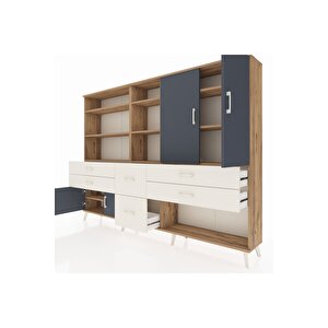 Arges Dolap 10 Raflı 6 Çekmeceli 4 Kapaklı 220x30x163 Çam-antrasit/aytaşı