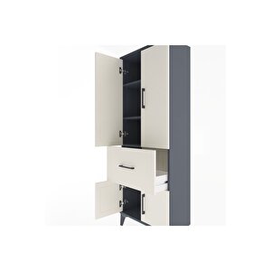 Arges Dolap 3 Raflı Tek Çekmeceli 4 Kapaklı 60x30x163 Antrasit-aytaşı