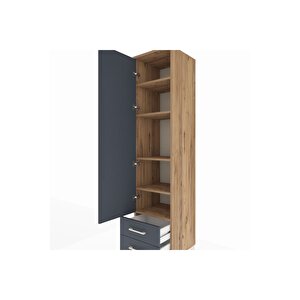 Hyperion Dolap 5 Raflı 2 Çekmeceli Tek Kapaklı 44x44x195 Çam-antrasit