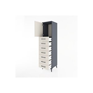 Hyperion Dolap Tek Raflı 7 Çekmeceli Tek Kapaklı 44x44x182 Antrasit-aytaşı