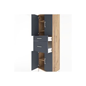Hyperion Dolap 4 Raflı 2 Çekmeceli 4 Kapaklı 60x44x195 Çam-antrasit