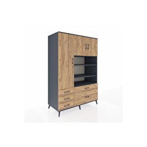 Kronos Dolap 9 Raflı 5 Çekmeceli 3 Kapaklı 132x59x195 Antrasit-çam/çam