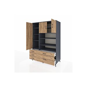 Kronos Dolap 9 Raflı 5 Çekmeceli 3 Kapaklı 132x59x195 Antrasit-çam/çam