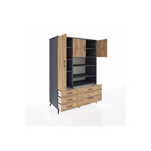 Kronos Dolap 9 Raflı 5 Çekmeceli 3 Kapaklı 132x59x195 Antrasit-çam/çam
