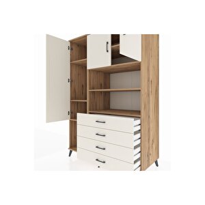 Kronos Dolap 7 Raflı 4 Çekmeceli 3 Kapaklı 132x59x195 Çam-aytaşı/aytaşı