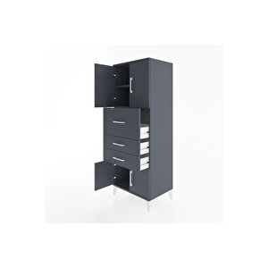 Hyperion Dolap 2 Raflı 3 Çekmeceli 4 Kapaklı 60x44x163 Antrasit-antrasit