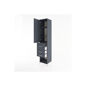 Hyperion Dolap 3 Raflı 3 Çekmeceli Tek Kapaklı 44x44x221 Antrasit-antrasit