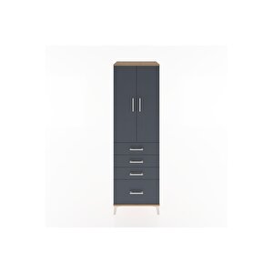 Hyperion Dolap Tek Raflı 4 Çekmeceli Tek Askılı 60x44x195 Çam-antrasit