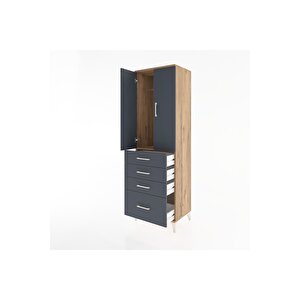 Hyperion Dolap Tek Raflı 4 Çekmeceli Tek Askılı 60x44x195 Çam-antrasit
