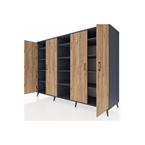 Kronos Dolap 12 Raflı 4 Kapaklı 220x59x163 Antrasit-çam/antrasit