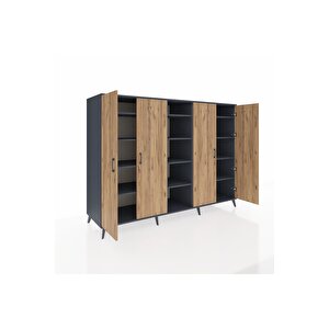 Kronos Dolap 12 Raflı 4 Kapaklı 220x59x163 Antrasit-çam/antrasit