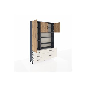 Arges Dolap 9 Raflı 5 Çekmeceli 3 Kapaklı 132x30x195 Antrasit-çam/aytaşı