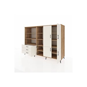 Kronos Dolap 11 Raflı 3 Çekmeceli 5 Kapaklı 220x59x163 Çam-aytaşı