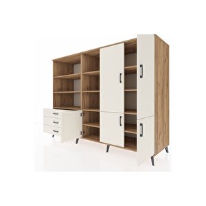 Kronos Dolap 11 Raflı 3 Çekmeceli 5 Kapaklı 220x59x163 Çam-aytaşı