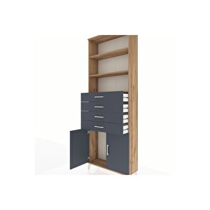 Arges Dolap 3 Raflı 4 Çekmeceli 2 Kapaklı 88x30x243 Çam-antrasit