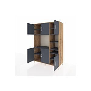 Kronos Dolap 10 Raflı 6 Kapaklı 132x59x195 Çam-antrasit/antrasit