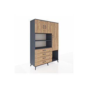 Hyperion Gardrop 8 Raflı 4 Çekmeceli 3 Kapaklı 132x44x195 Antrasit-çam
