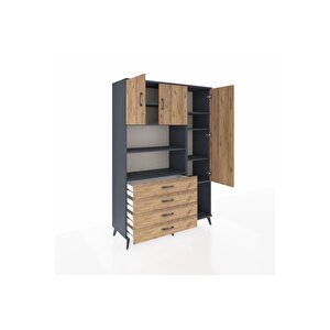 Hyperion Gardrop 8 Raflı 4 Çekmeceli 3 Kapaklı 132x44x195 Antrasit-çam