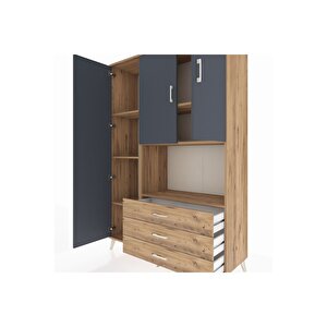 Hyperion Dolap 6 Raflı 3 Çekmeceli 3 Kapaklı 132x44x195 Çam-antrasit/çam