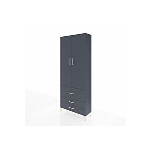 Arges Dolap 2 Raflı 3 Çekmeceli Tek Askılı 88x30x221 Antrasit-antrasit