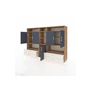 Hyperion Dolap 12 Raflı 4 Çekmeceli 5 Kapaklı 220x44x163 Çam-antrasit/aytaşı