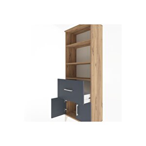 Arges Dolap 3 Raflı Tek Çekmeceli 2 Kapaklı 60x30x163 Çam-antrasit