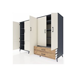 Kronos Dolap 12 Raflı 2 Çekmeceli 7 Kapaklı 220x59x163 Antrasit-aytaşı/çam