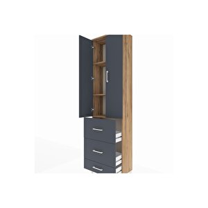Arges Dolap 3 Raflı 3 Çekmeceli 2 Kapaklı 60x30x221 Çam-antrasit