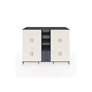 Kronos Dolap 11 Raflı 3 Çekmeceli 8 Kapaklı 220x59x163 Antrasit-aytaşı/antrasit