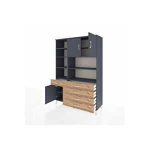 Hyperion Dolap 9 Raflı 5 Çekmeceli 3 Kapaklı 132x44x195 Antrasit-antrasit/çam