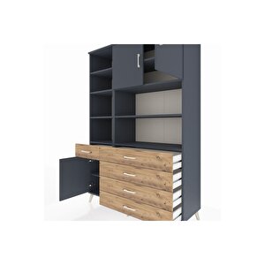 Hyperion Dolap 9 Raflı 5 Çekmeceli 3 Kapaklı 132x44x195 Antrasit-antrasit/çam