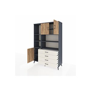 Hyperion Dolap 8 Raflı 4 Çekmeceli 3 Kapaklı 132x44x195 Antrasit-çam/aytaşı