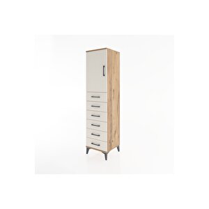 Hyperion Dolap Tek Raflı 6 Çekmeceli Tek Kapaklı 44x44x182 Çam-aytaşı
