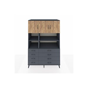 Kronos Dolap 8 Raflı 8 Çekmeceli 3 Kapaklı 132x59x195 Antrasit-çam/antrasit