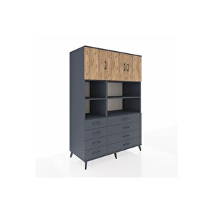 Kronos Dolap 8 Raflı 8 Çekmeceli 3 Kapaklı 132x59x195 Antrasit-çam/antrasit
