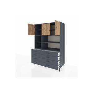 Kronos Dolap 8 Raflı 8 Çekmeceli 3 Kapaklı 132x59x195 Antrasit-çam/antrasit