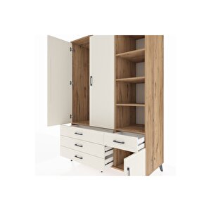 Kronos Dolap 5 Raflı 4 Çekmeceli Tek Askılı 132x59x195 Çam-aytaşı/aytaşı