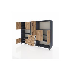 Hyperion Dolap 10 Raflı 4 Çekmeceli 8 Kapaklı 220x44x163 Antrasit-çam