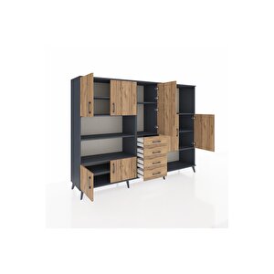 Hyperion Dolap 10 Raflı 4 Çekmeceli 8 Kapaklı 220x44x163 Antrasit-çam