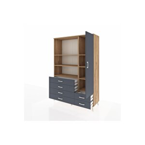 Hyperion Gardrop 7 Raflı 6 Çekmeceli Tek Kapaklı  132x44x195 Çam-antrasit