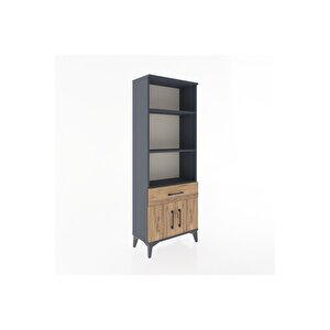 Arges Dolap 3 Raflı Tek Çekmeceli 2 Kapaklı 60x30x163 Antrasit-çam