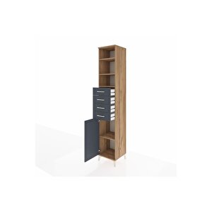 Hyperion Dolap 4 Raflı 4 Çekmeceli Tek Kapaklı 44x44x243 Çam-antrasit